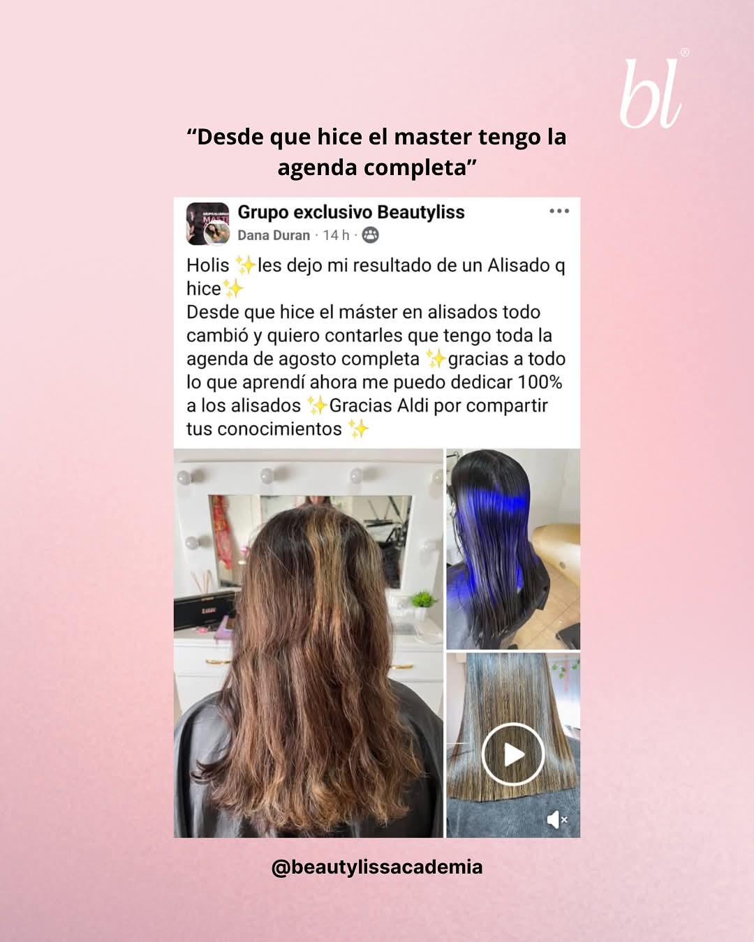 Resultado de alisado profesional realizado por alumna Beautyliss